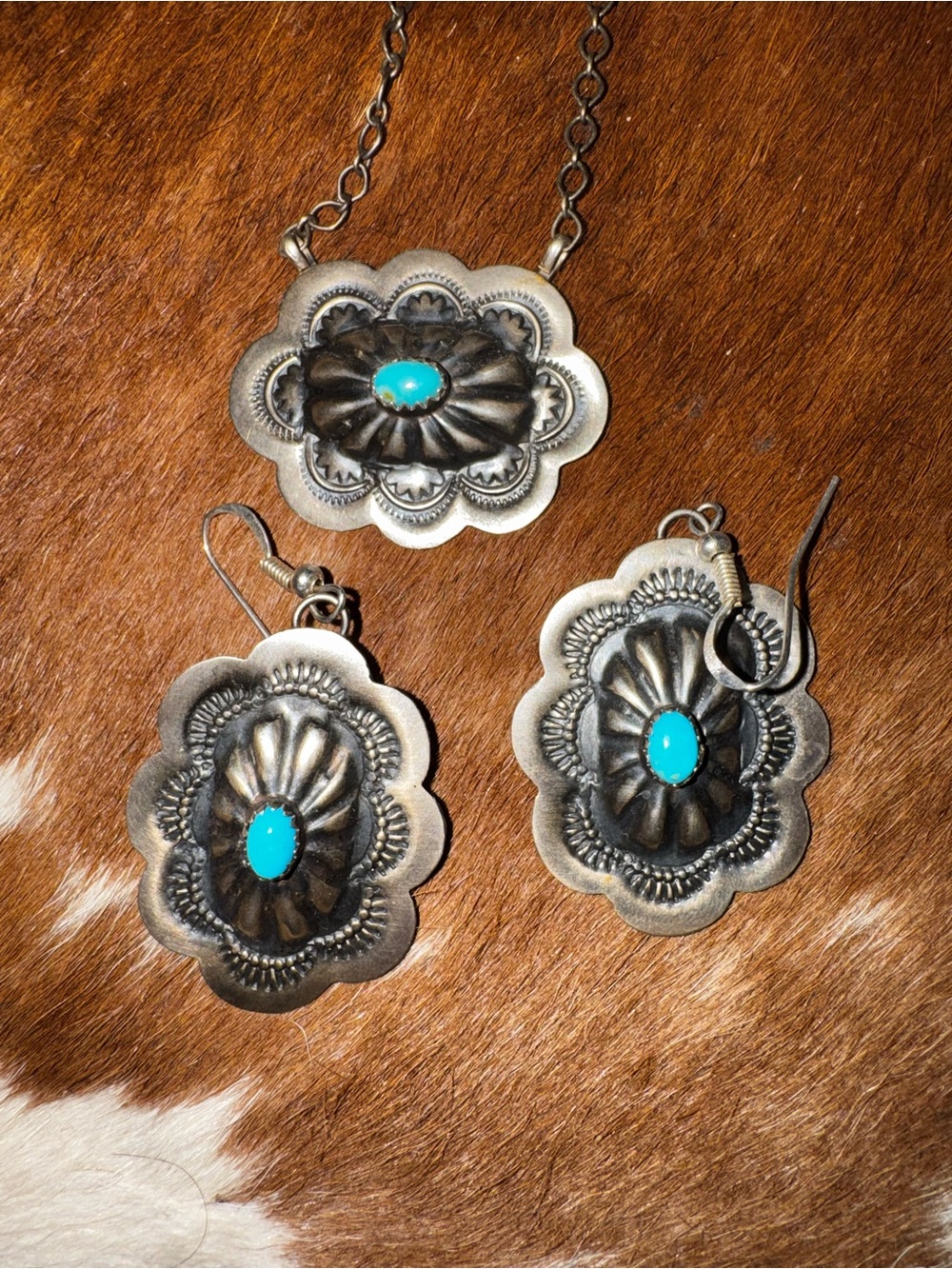 Sterling Concho Necklace & Matching Earrings SET Benally